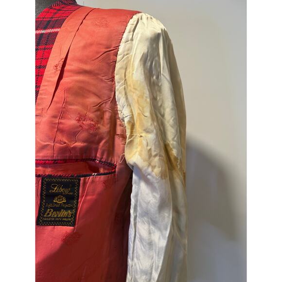Lebow 100% Cashmere Red Blue Plaid 2 Button Vintage Suit Jacket Size 43 JL - Picture 10 of 16